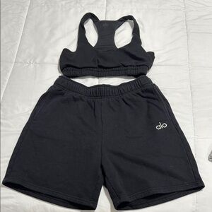 ALO Yoga Women's Black Shorts and matching sports bra top